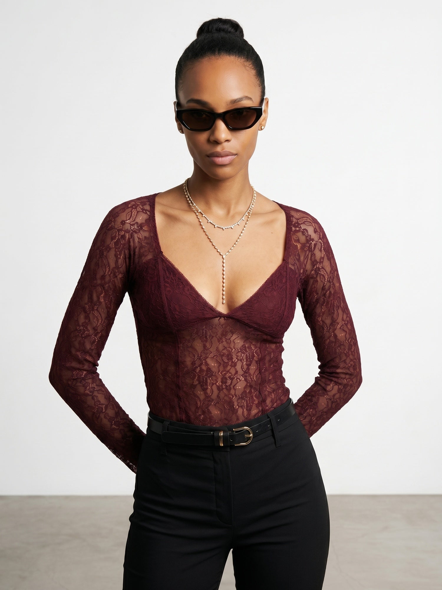 Striped Lace Long-Sleeve Top | VUS NYC