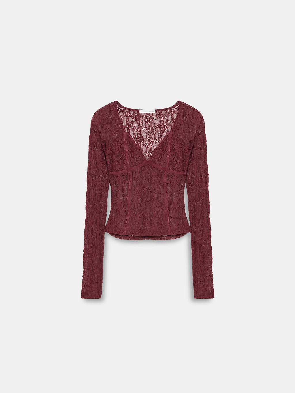 Striped Lace Long-Sleeve Top — Claret
