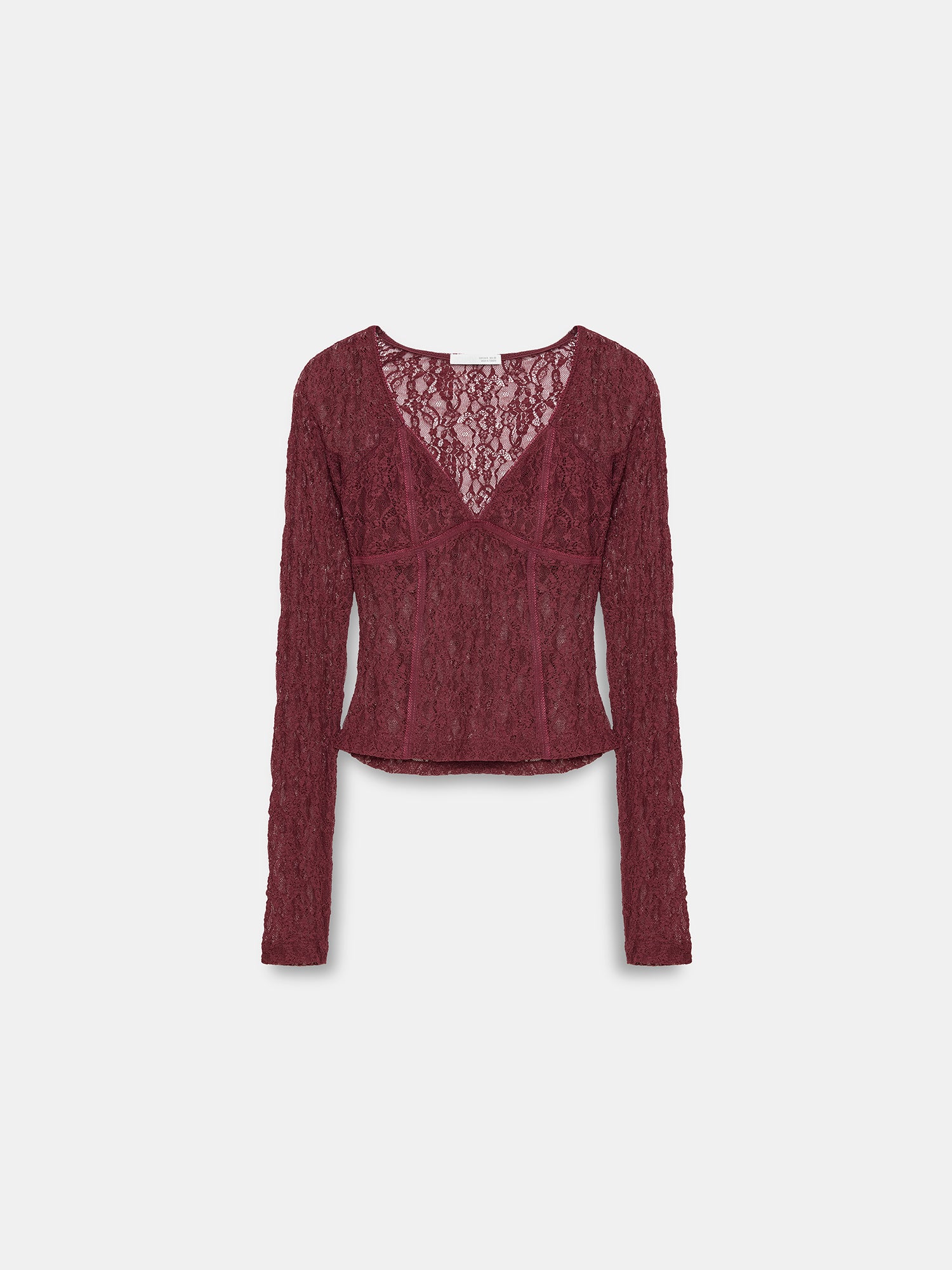 Striped Lace Long-Sleeve Top — Claret