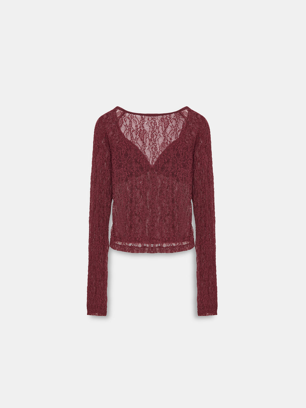 Striped Lace Long-Sleeve Top — Claret