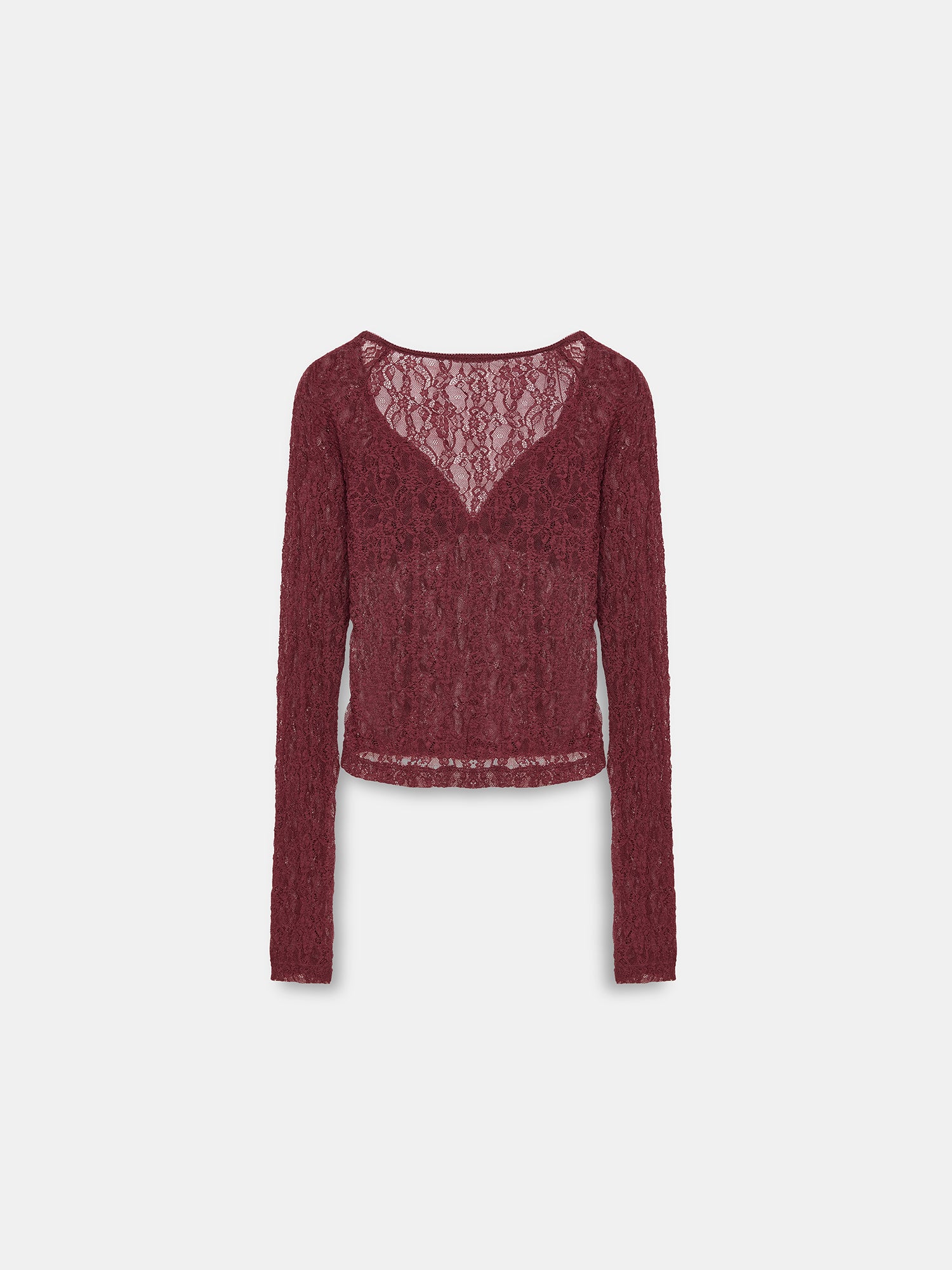 Striped Lace Long-Sleeve Top — Claret