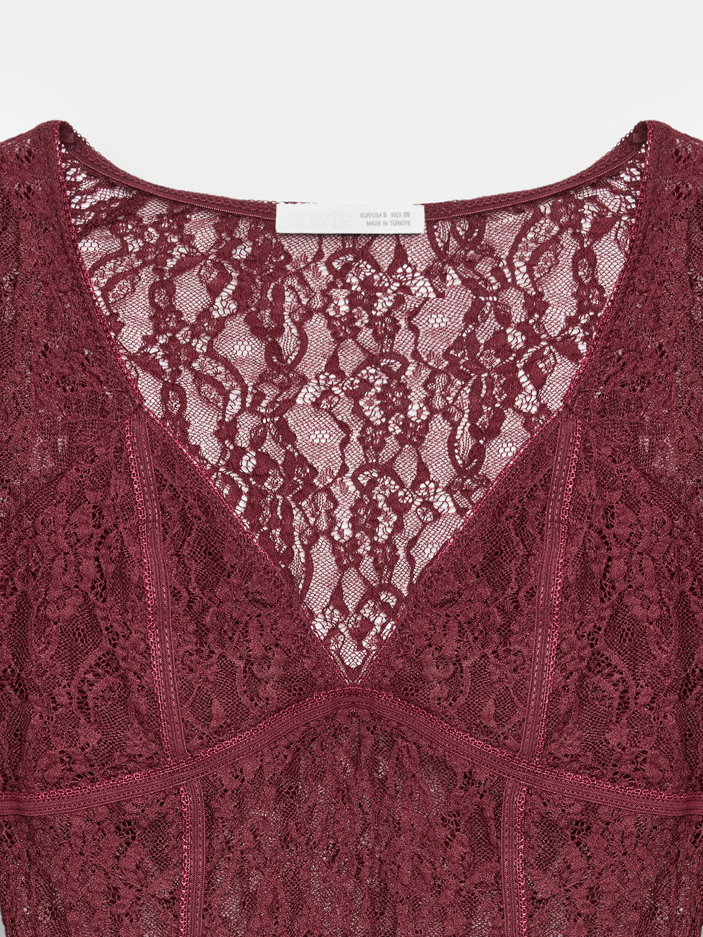 Striped Lace Long-Sleeve Top — Claret