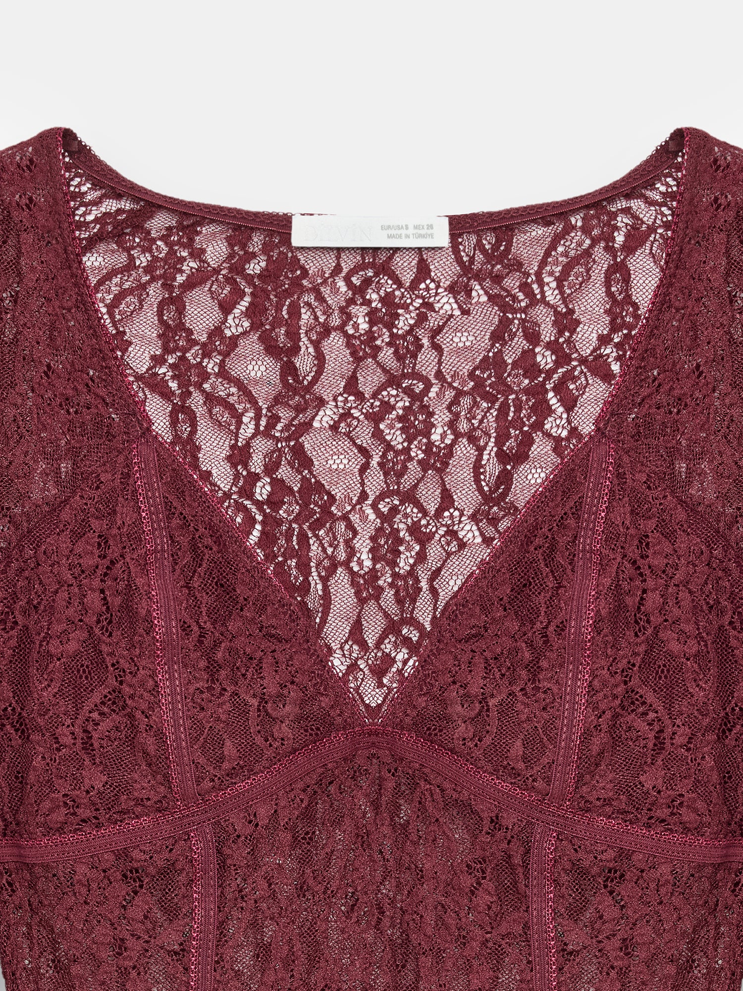 Striped Lace Long-Sleeve Top — Claret