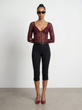 Striped Lace Long-Sleeve Top — Claret