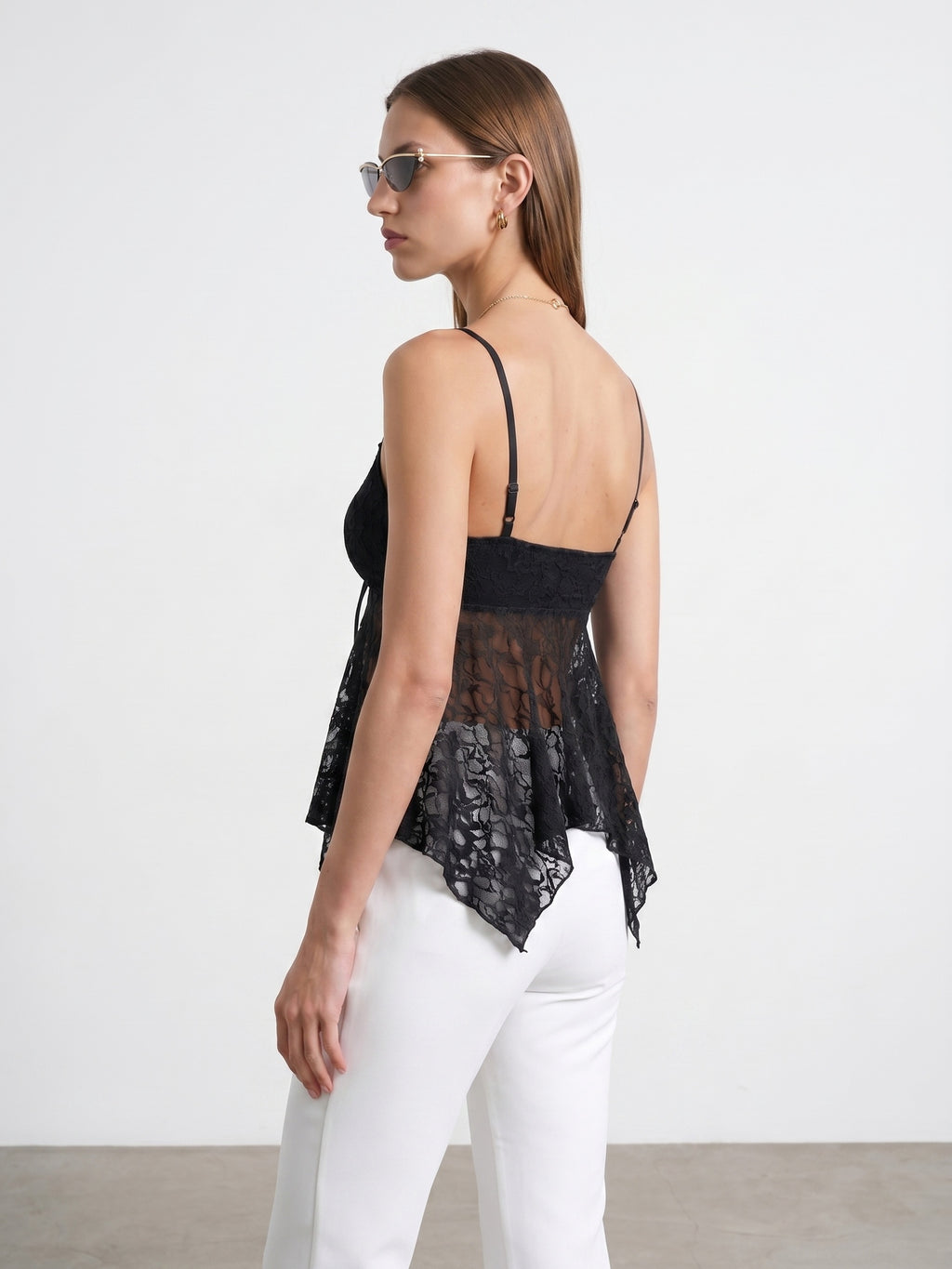 Strappy Lace Cami Top — Black