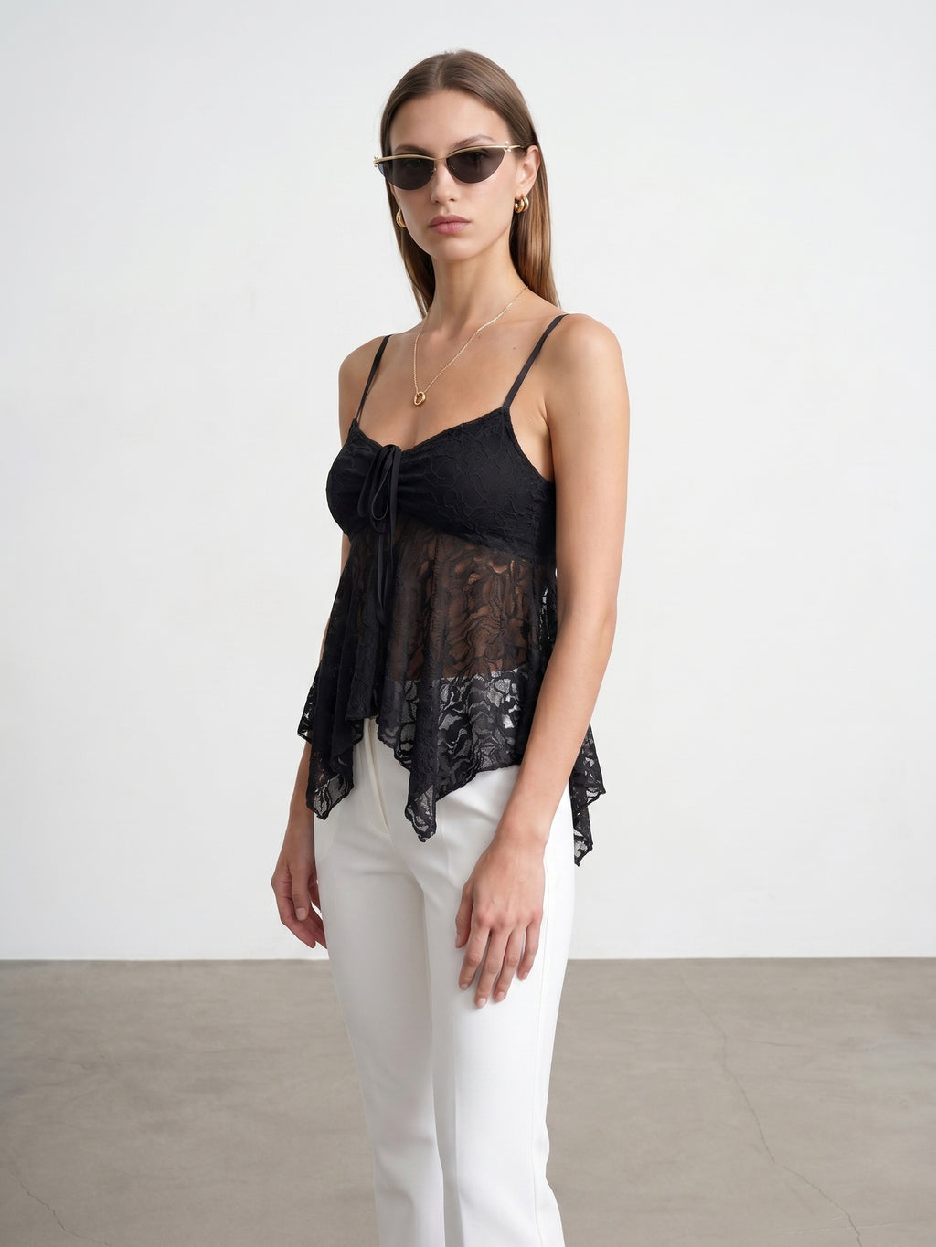 Strappy Lace Cami Top — Black