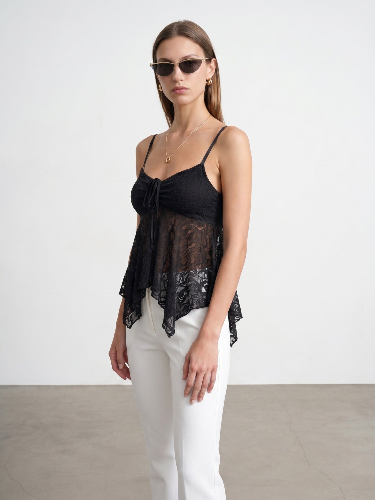 Strappy Lace Cami Top — Black