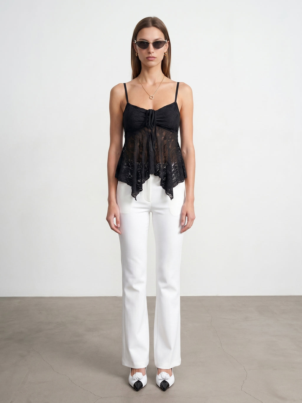 Strappy Lace Cami Top — Black