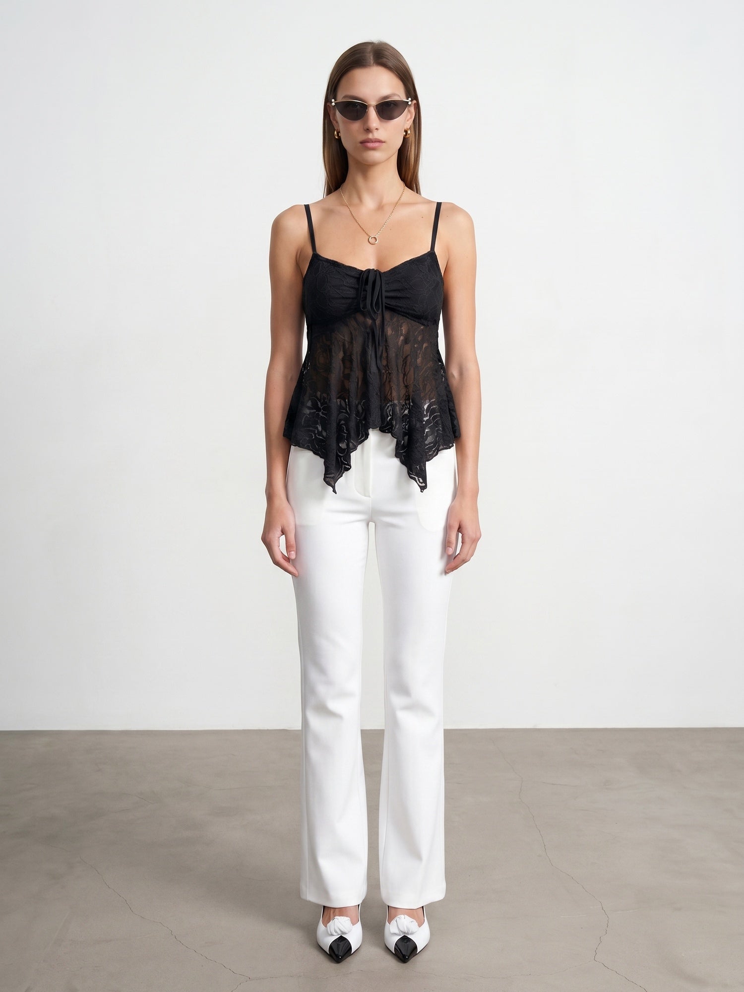 Strappy Lace Cami Top — Black
