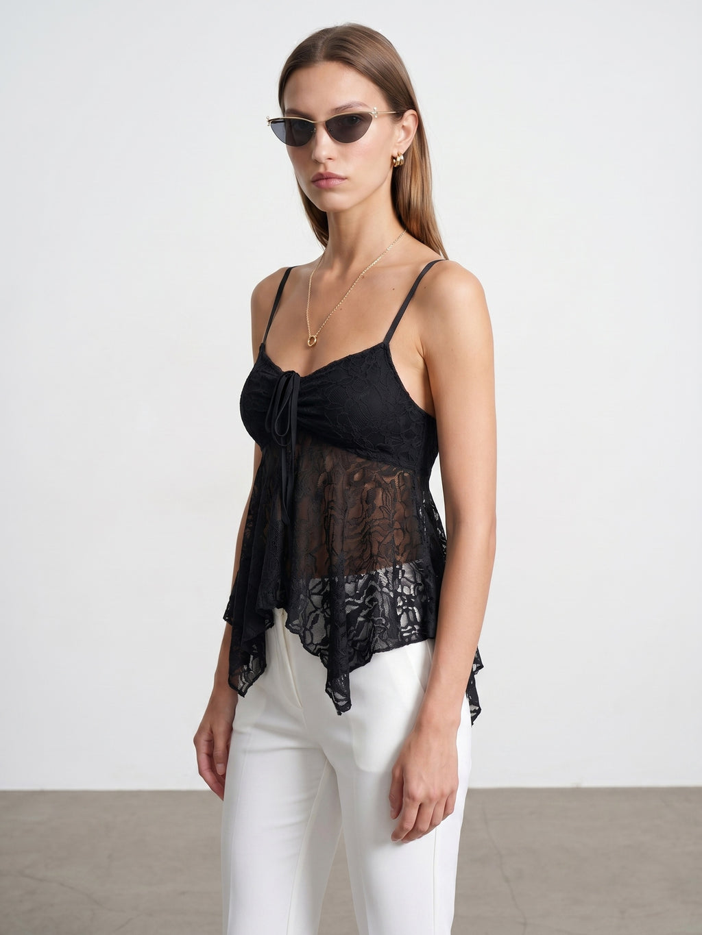 Strappy Lace Cami Top — Black