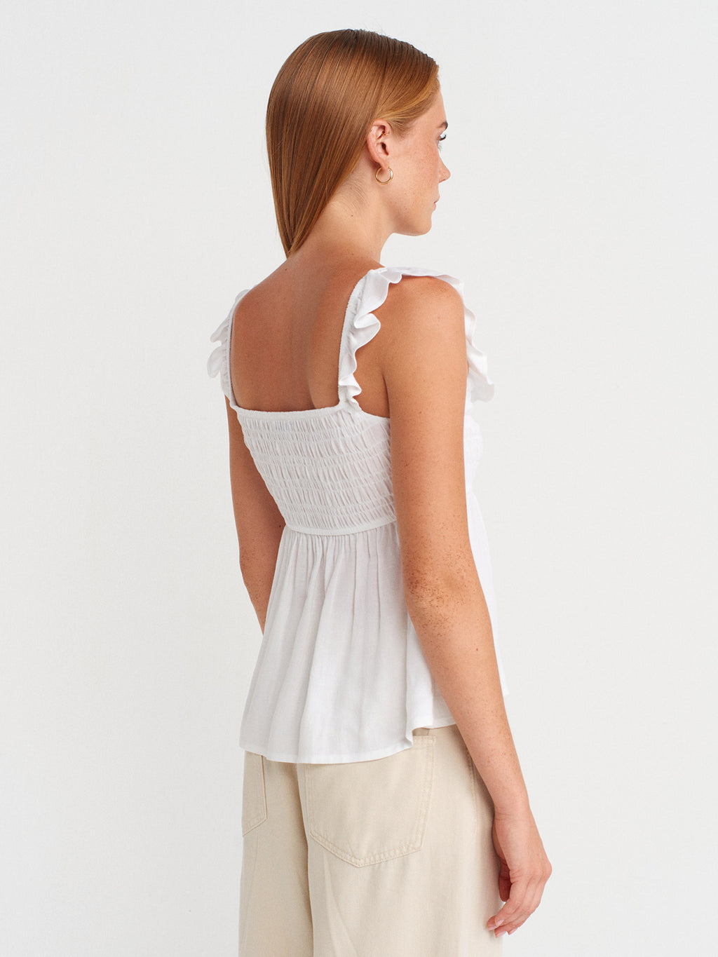 Ruffled Linen-Blend Blouse — White