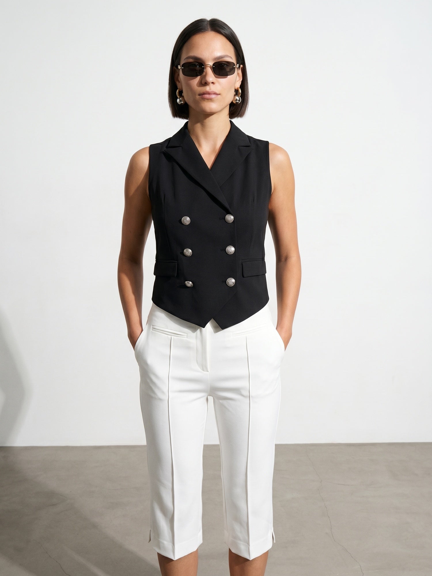 Double-Breasted Tailored Vest — Black