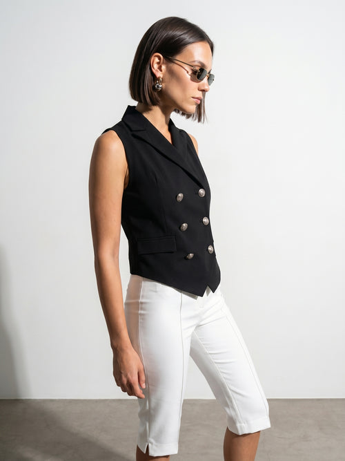 Double-Breasted Tailored Vest — Black