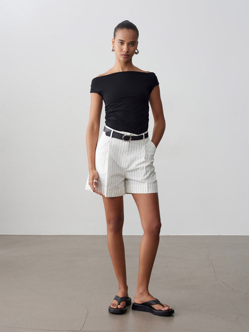 Belted Tailored Shorts — White