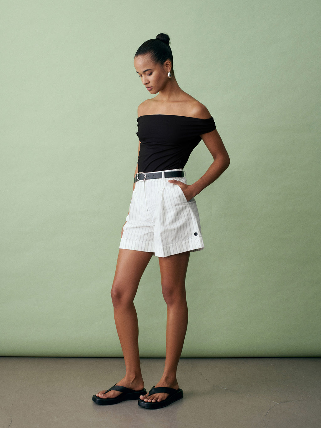 Belted Tailored Shorts — White