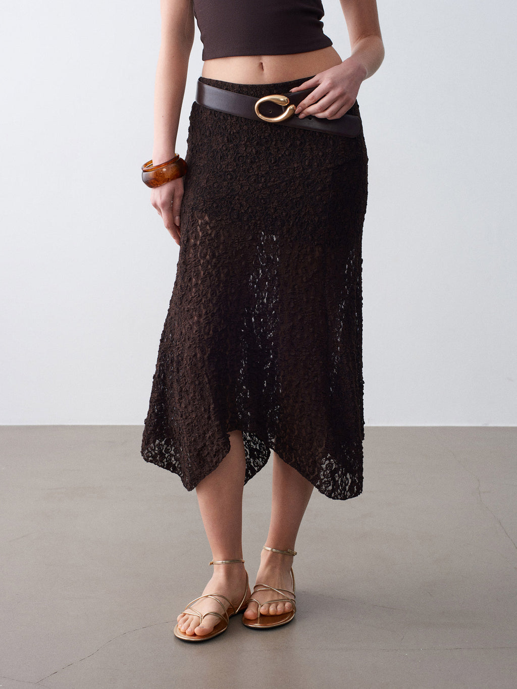 Allover Lace Midi Skirt — Espresso