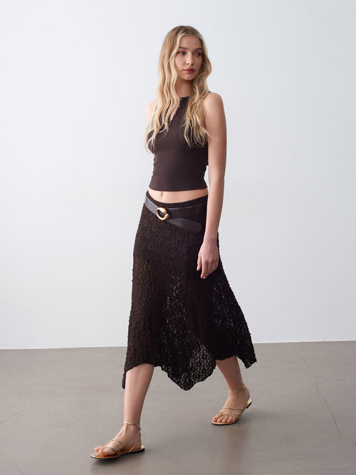 Allover Lace Midi Skirt — Espresso