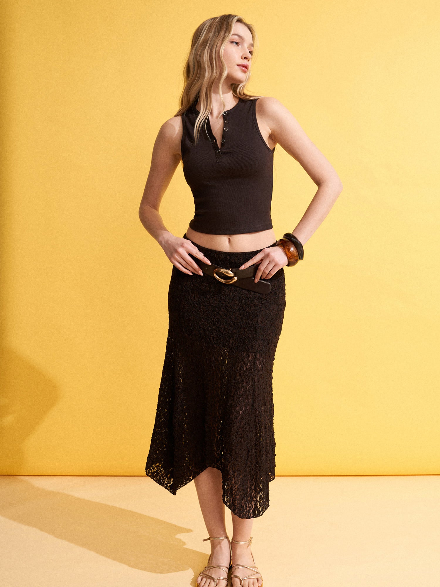 Allover Lace Midi Skirt — Espresso