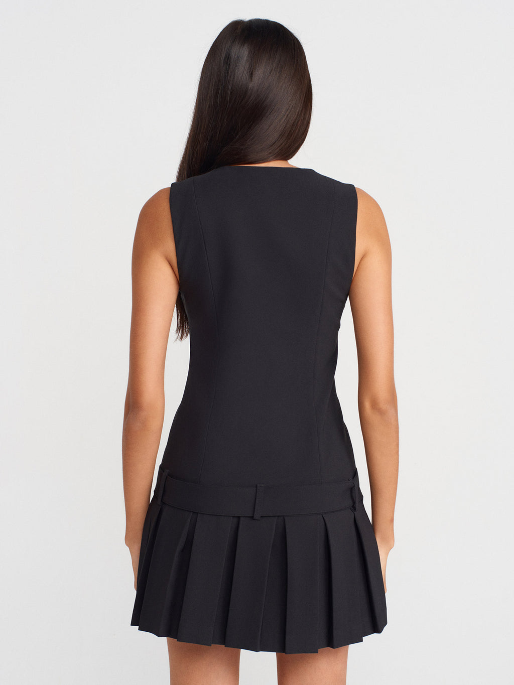 Pleated Mini Dress — Black
