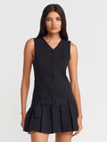 Pleated Mini Dress — Black