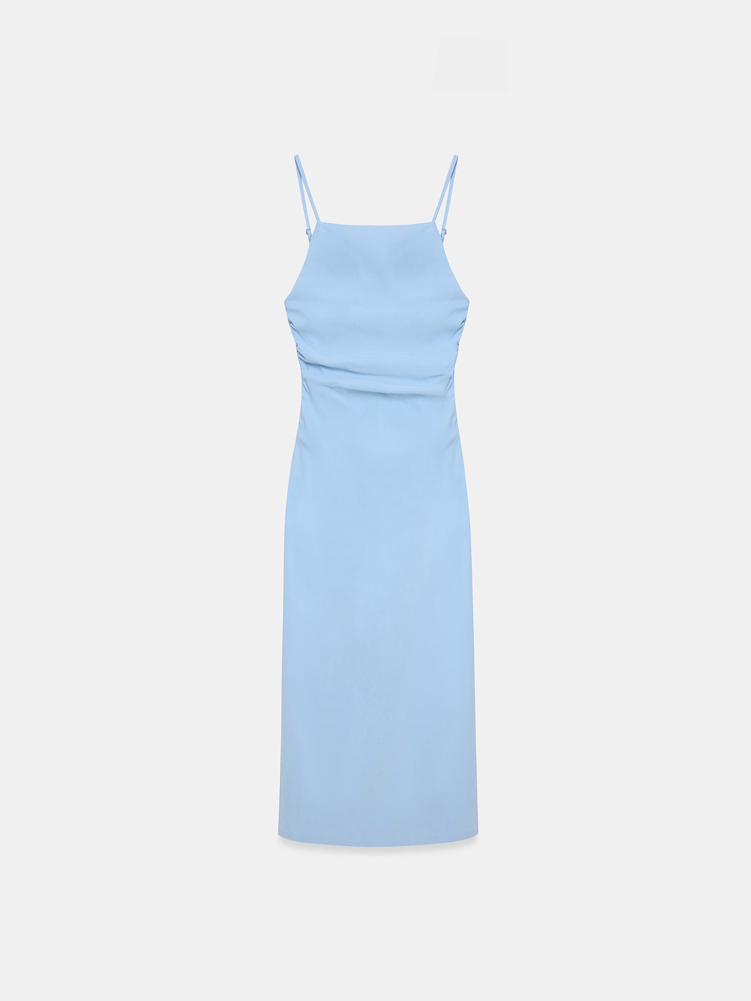 Gathered Side-Slit Midi Dress — Sky Blue
