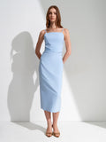 Gathered Side-Slit Midi Dress — Sky Blue