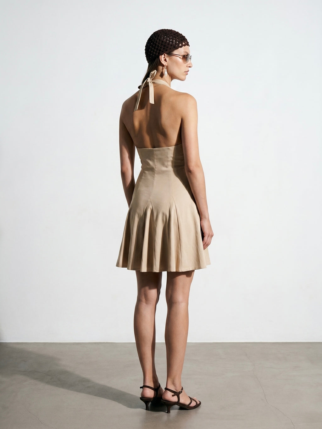 Fitted Halter Mini Dress — Stone
