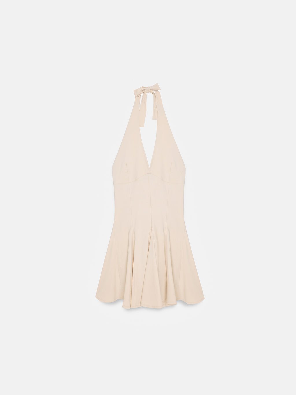 Fitted Halter Mini Dress — Stone